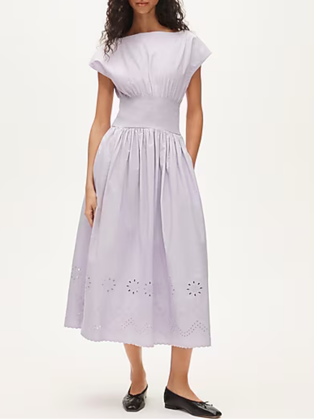 NWT J. Crew Smocked eyelet-hem dress in cotton poplin lilac size Small